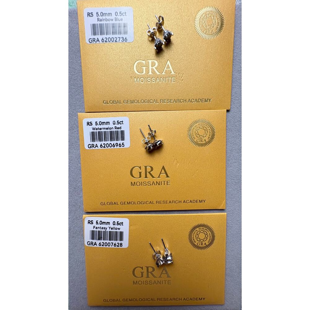 GRA Certified Moissanite Stud Earrings Bundle - 3 Colors
